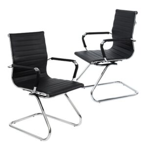 dm furniture reception chairs no wheels leather conference chair heavy duty back support office guest chair, set of 2 (black)