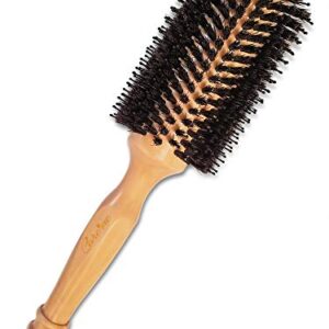 Wood Round Hair Brush with High-Density Boar Bristle for Blow Drying, Straightening, Styling Shoulder or Back Length Hair, Large Round Brush 1.2" Roller, 2.4" with Bristles
