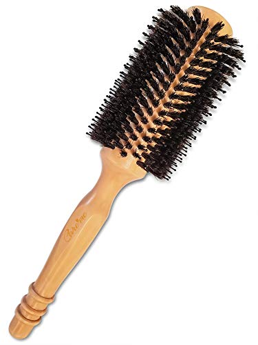 Wood Round Hair Brush with High-Density Boar Bristle for Blow Drying, Straightening, Styling Shoulder or Back Length Hair, Large Round Brush 1.2" Roller, 2.4" with Bristles