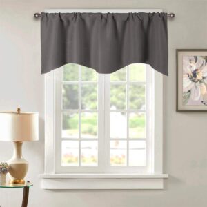 blackout room darkening valances for windows dark gray window treatments rod pocket valance curtains thermal insulated kitchen cafe drapes and curtains for bedroom nursery living room, 52 x 18 inch