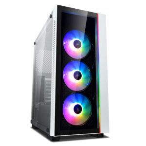 deepcool matrexx 55 v3 add-rgb wh 3f mid-tower atx case, e-atx support, tempered glass panels, three included argb fans, motherboard sync and front i/o rgb control, white