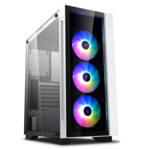 DeepCool MATREXX 55 V3 ADD-RGB WH 3F Mid-Tower ATX Case, E-ATX Support, Tempered Glass Panels, Three Included ARGB Fans, Motherboard Sync and Front I/O RGB Control, White