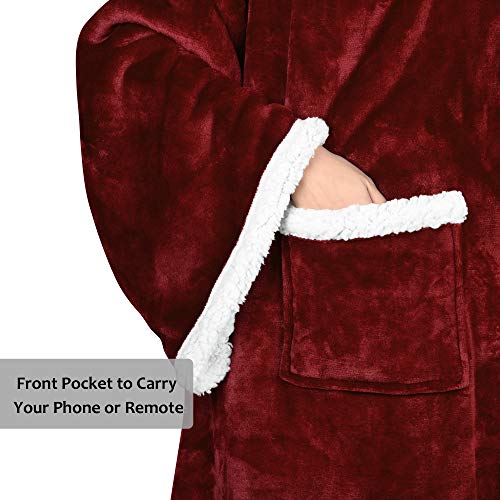 Catalonia Sherpa Wearable Blanket with Sleeves & Foot Pockets for Adult Women Men, Comfy Snuggle Wrap Sleeved Throw Blanket Robe, Gift Idea, Wine