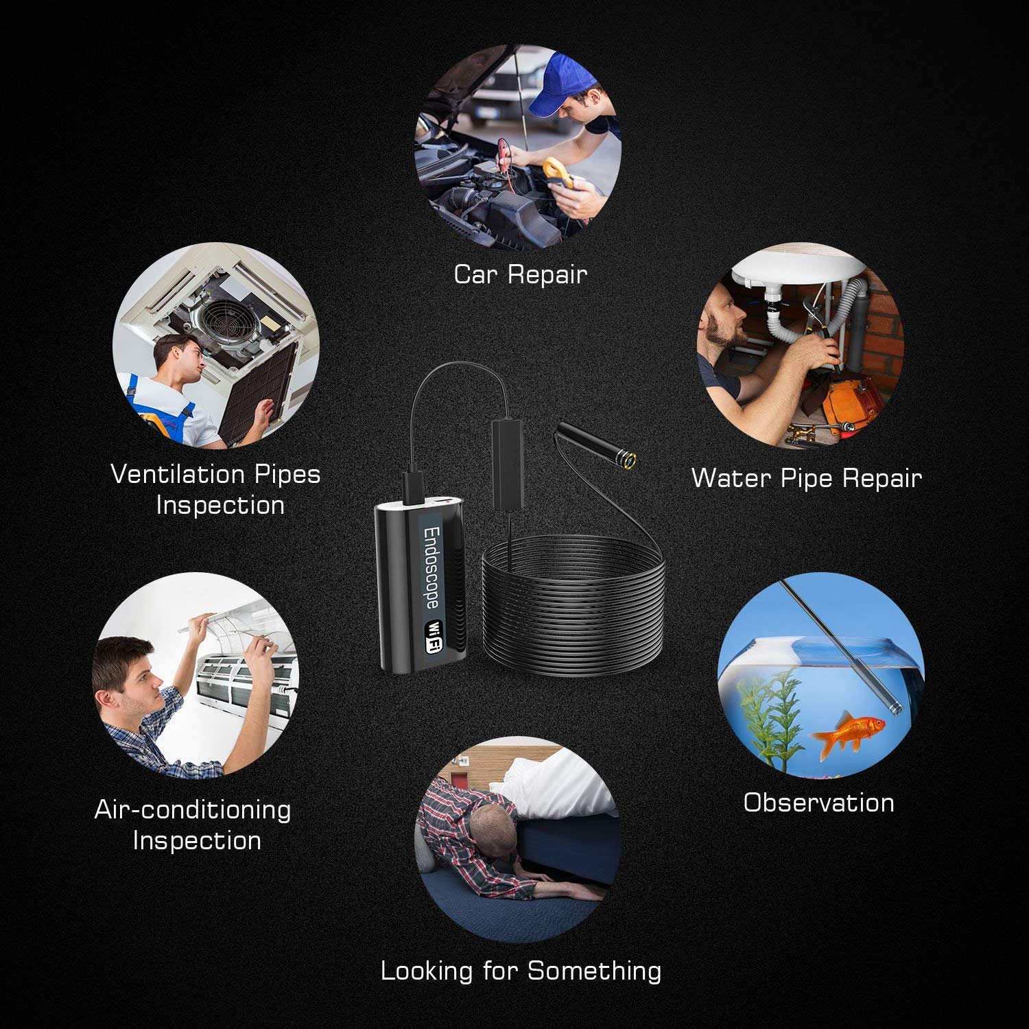 Endoscope WiFi, Wireless Endoscope Camera for Android 2.0MP Borescope Inspection Camera with Flexible Grabber 16.4ft (5M)