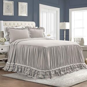 Lush Decor Ella Vintage Chic Ruffle Lace Bedspread Light Gray Farmhouse Style Lightweight 3 Piece Set King