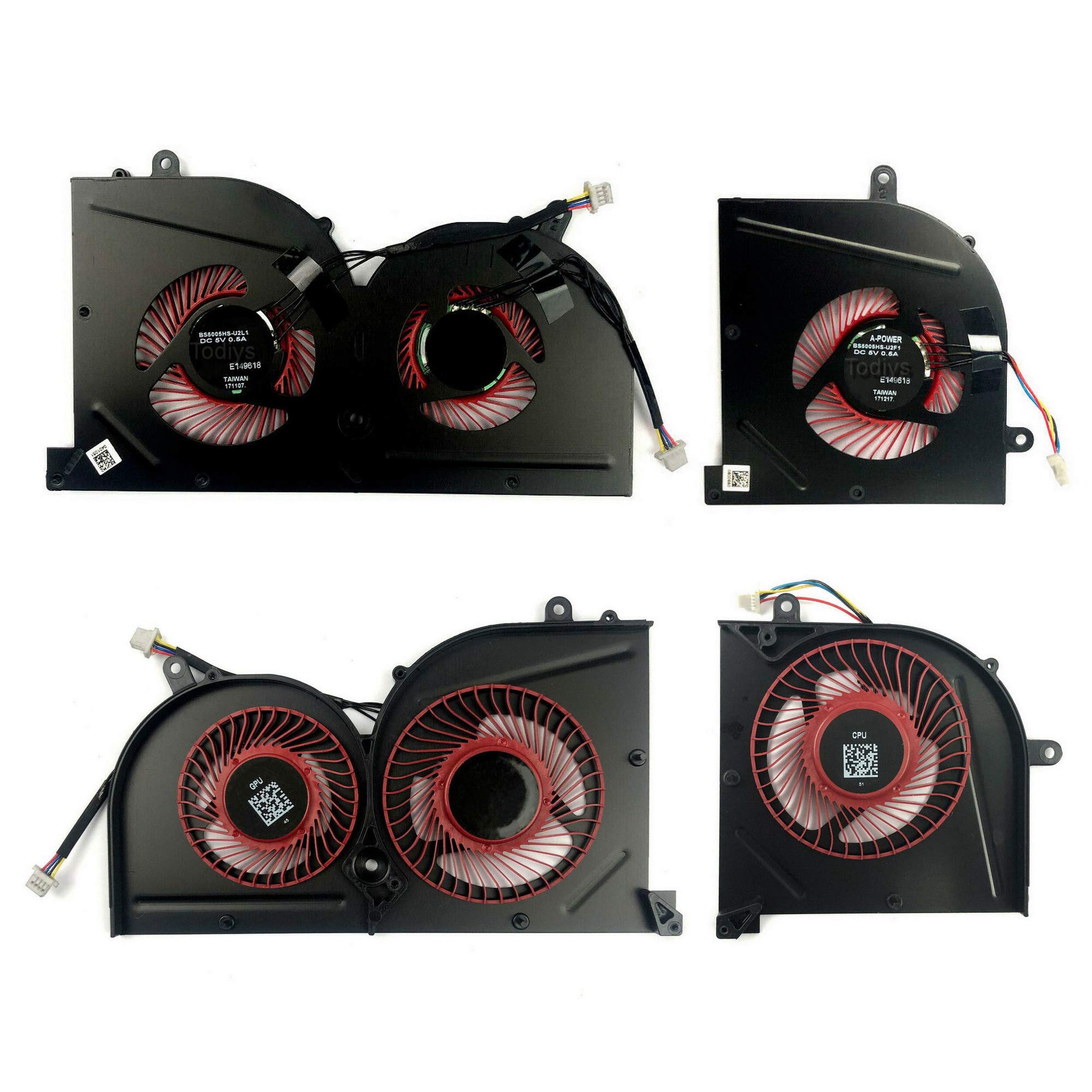 Todiys CPU + GPU Cooling Fan for MSI GS63 GS63VR 6RF 6RF-001US 7RF 7RF-212UK GS73 GS73VR 6RF 6RF-005CA 7RF 7RE-004CN 7RG 7RG-026RU 7RG-039NL MS-16K2 MS-17B MS-17B1 BS5005HS-U2F1 BS5005HS-U2L1