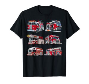 types of fire truck boy toddler kids firefighter xmas t-shirt