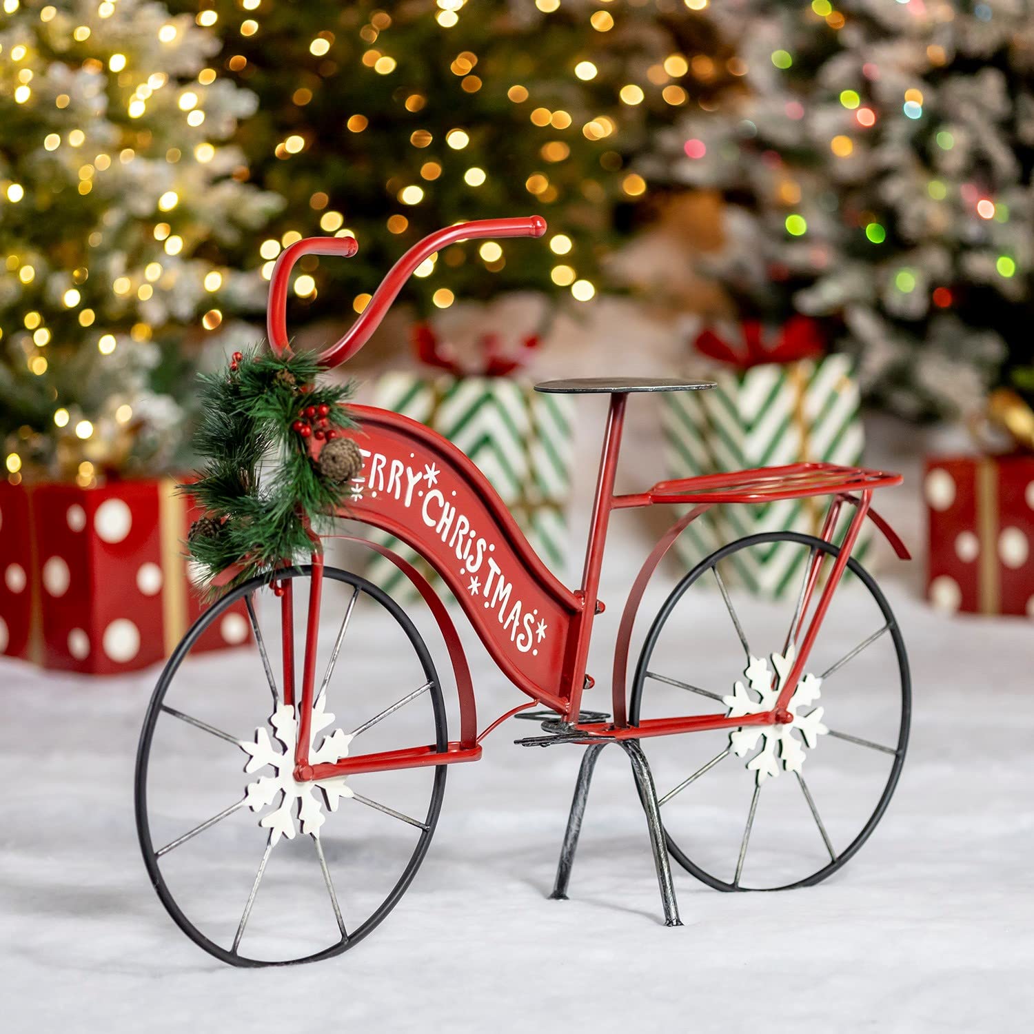 Red Merry Christmas Bicycle Decoration with a Wreath (Large (36" Long))