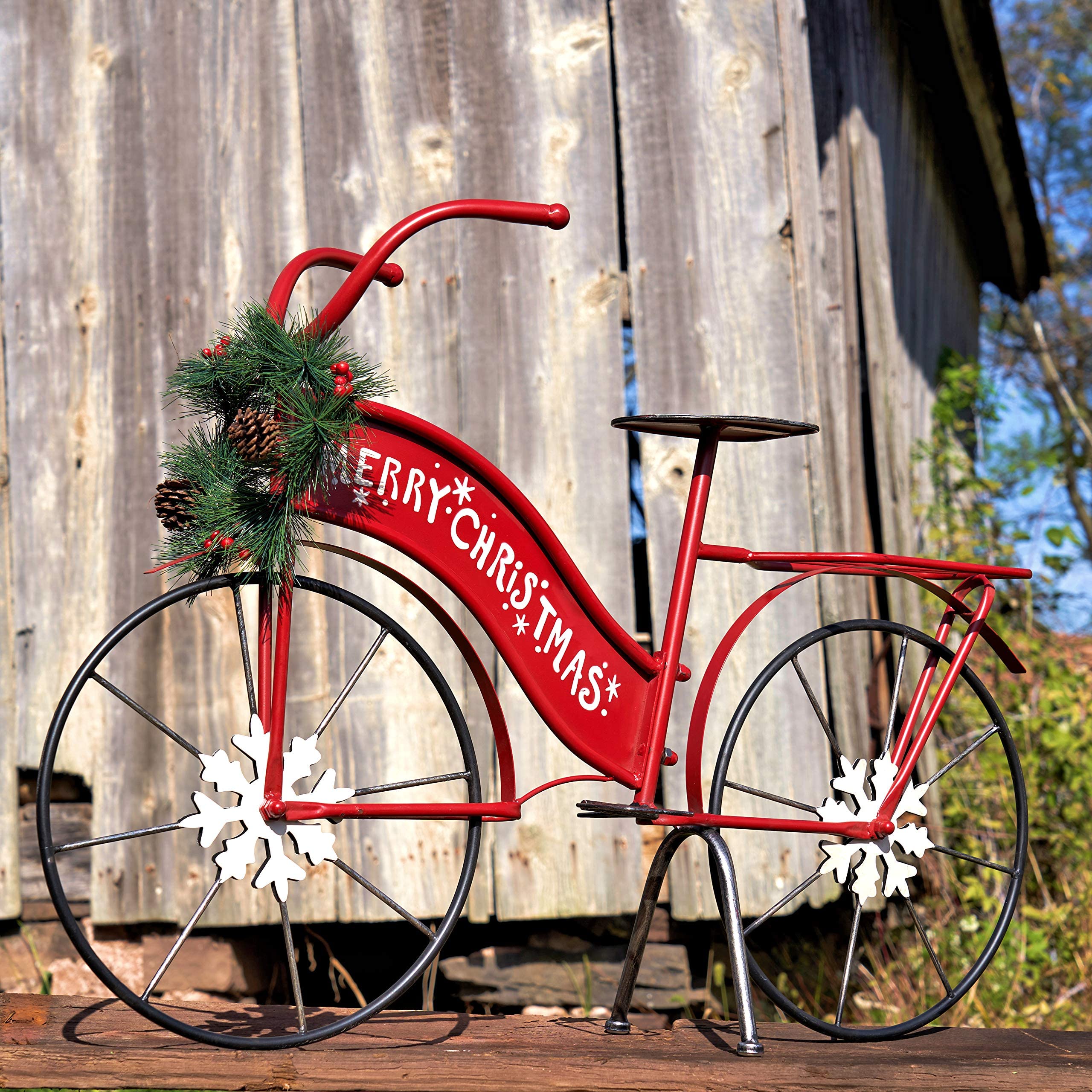 Red Merry Christmas Bicycle Decoration with a Wreath (Large (36" Long))