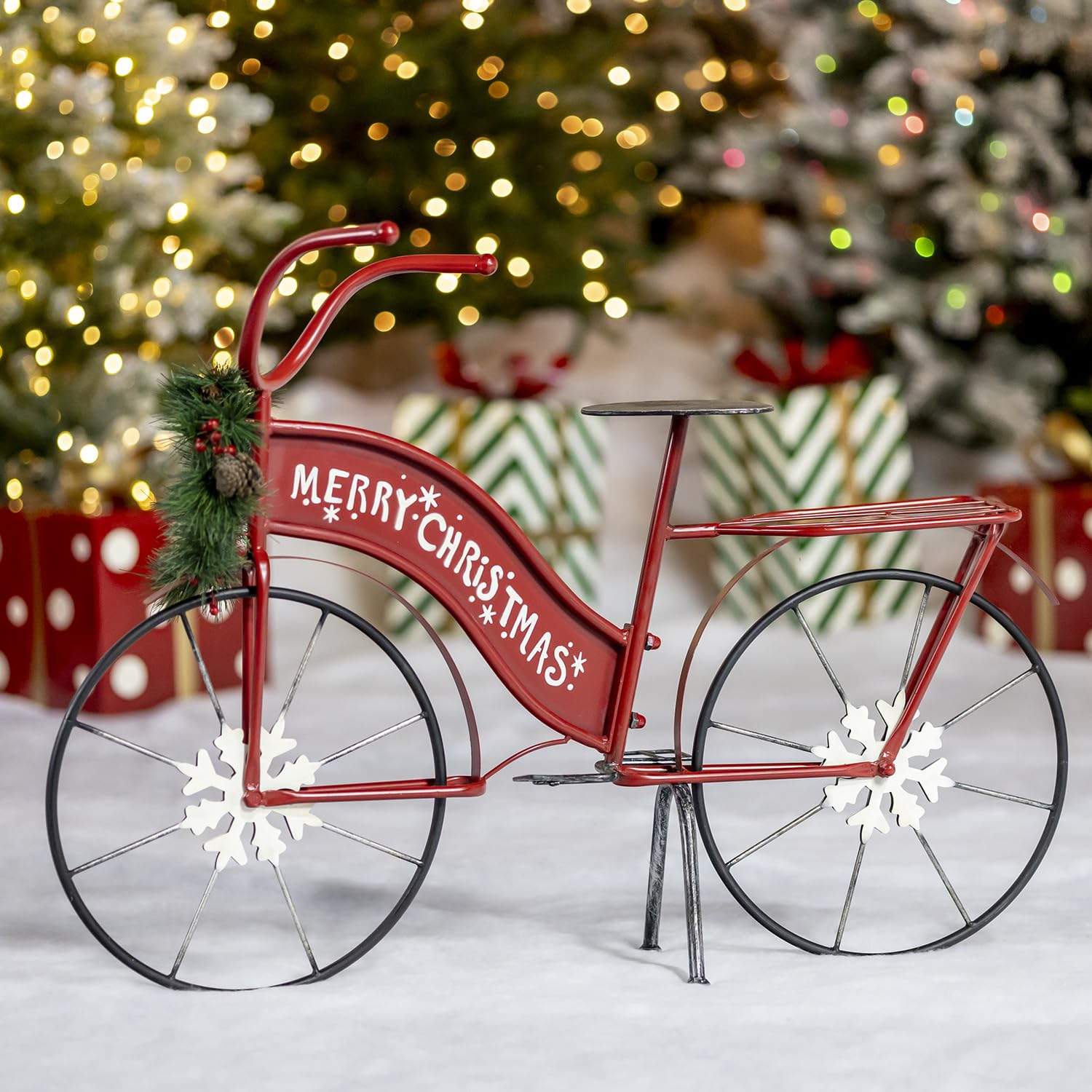 Red Merry Christmas Bicycle Decoration with a Wreath (Large (36" Long))