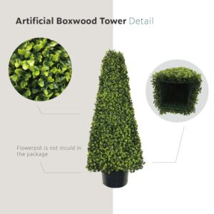 ECOOPTS 2 Packs Topiary Trees Artificial Outdoor Decorative Buxus Tower Plant, Topiary UV Resistant Fake Tree for Home Garden Backyard Office Indoor Outdoor