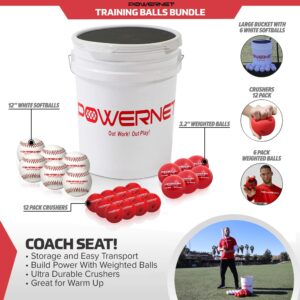 PowerNet Corbin Carroll Training Balls Bundle | 6 White 12" Softballs + 6 PK 3.2" Weighted Balls + 12 Crushers | Perfect for Batting Practice | Recreation Grade (Bucket & Balls)