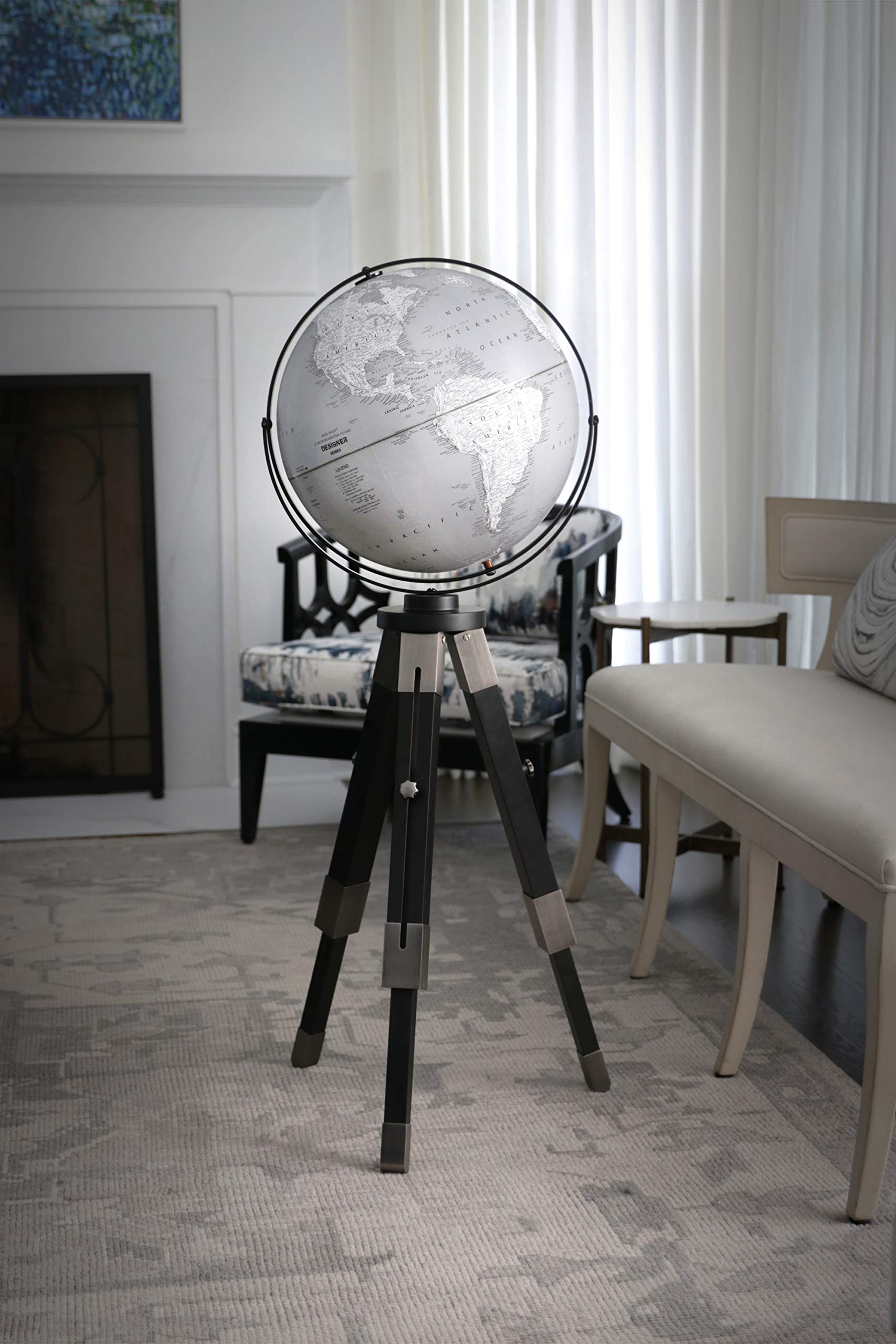 Replogle Willston - Gray Globe with Black Metal Tripod Stand, Adjustable Height, Floor globe, Detailed, Up-to-Date Cartography(16"/40cm diameter)