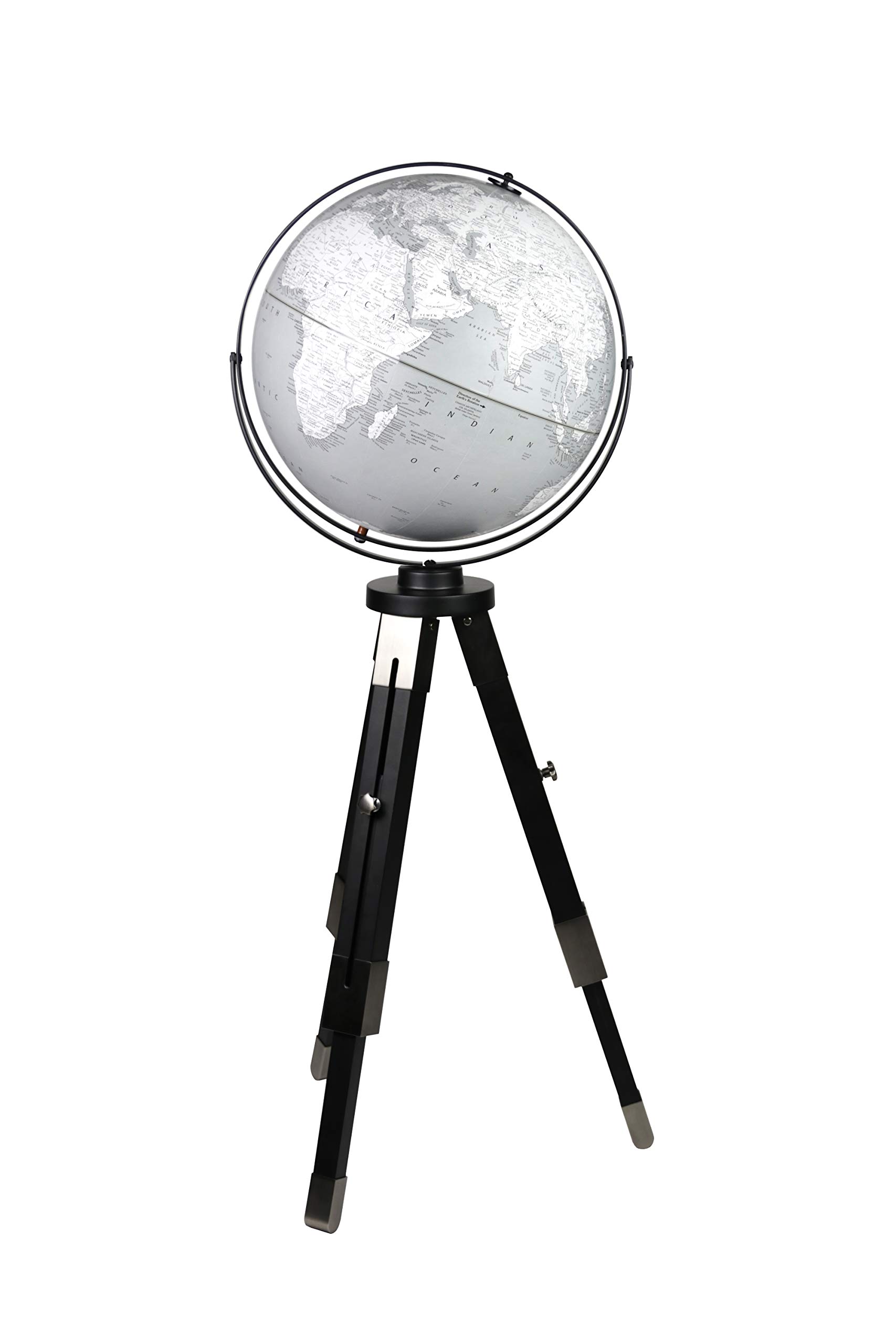 Replogle Willston - Gray Globe with Black Metal Tripod Stand, Adjustable Height, Floor globe, Detailed, Up-to-Date Cartography(16"/40cm diameter)