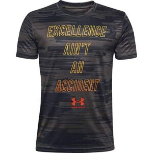 under armour tech verbiage aop short sleeve, black (001)/rich orange, youth small