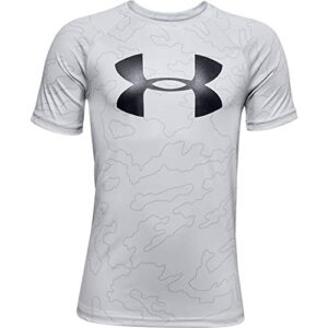 under armour tech big logo printed short sleeve gym t-shirt, halo gray (014)/black, youth x-small