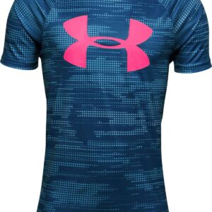 Under Armour Boys' Tech Big Logo Printed Short Sleeve Gym T-Shirt , Graphite Blue (581)/Cerise , Youth Small