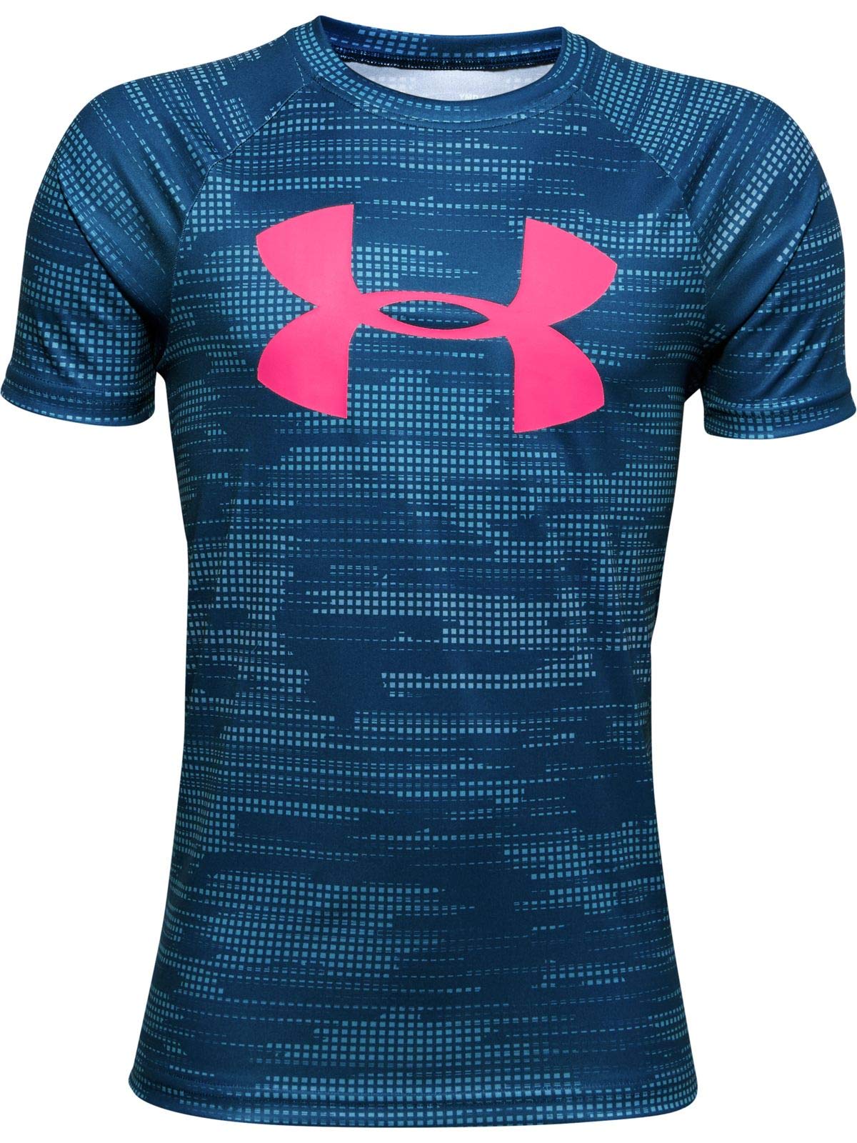 Under Armour Boys' Tech Big Logo Printed Short Sleeve Gym T-Shirt , Graphite Blue (581)/Cerise , Youth Small