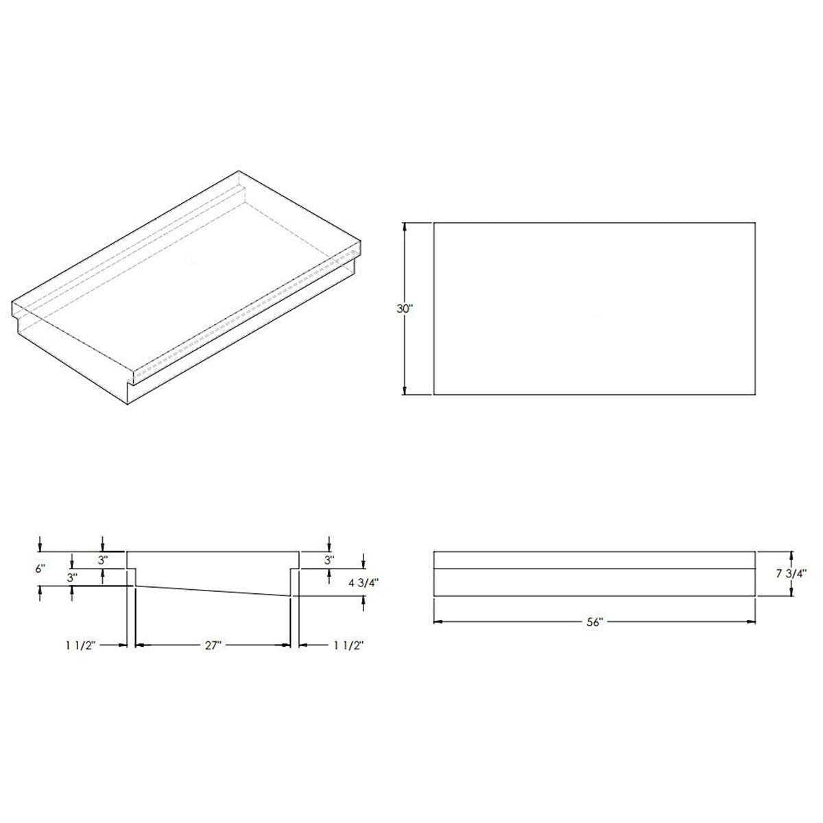 RecPro 47 Gallon RV Water Tank 56" x 30" x 7 3/4" | 1339 | Fresh Water Tank | Optional Fittings Kit (with Fittings Kit) | Made in America