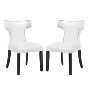 modway curve vinyl set of 2, two dining chairs, white