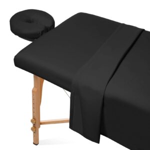 saloniture 3-piece microfiber massage table sheet set - premium facial bed cover - includes flat and fitted sheets with face cradle cover - black