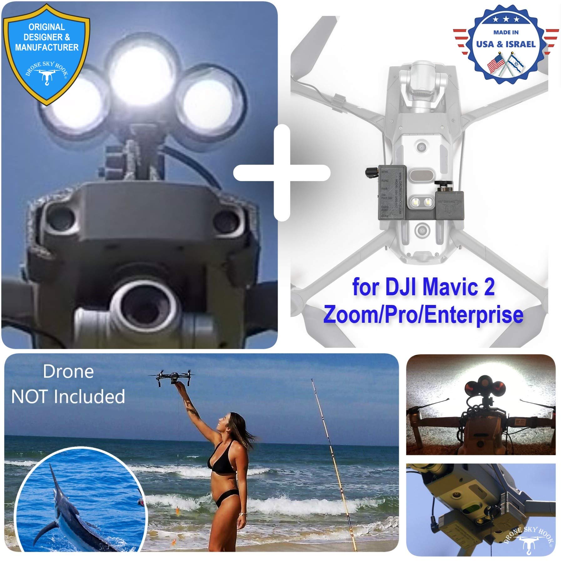 Professional Release and Drop Plus Device with LED Light Searchlight Bundle for DJI Mavic 2 Zoom/Pro/Enterprise/Dual, for Drone Fishing, Bait Release, Search & Rescue, Payload Delivery, Fun Activities