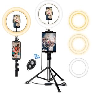 10.2" ring light with stand, saveyour dimmable led ring light with tripod stand & phone holder lighting for live stream/makeup/video/camera/youtube, compatible with iphone android