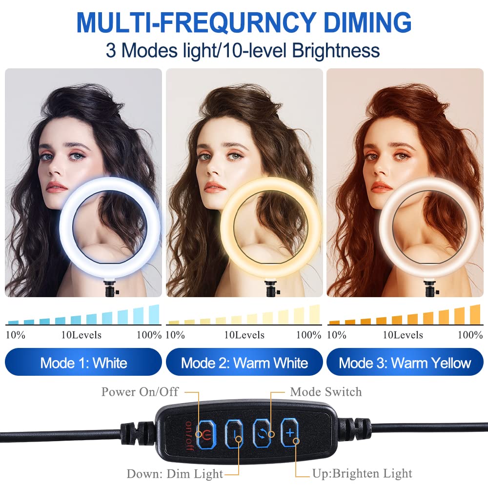 10.2" Ring Light with Stand, SAVEYOUR Dimmable LED Ring Light with Tripod Stand & Phone Holder Lighting for Live Stream/Makeup/Video/Camera/YouTube, Compatible with iPhone Android