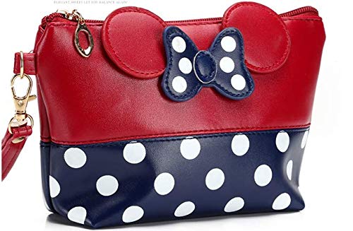 Cartoon Leather Travel Makeup Handbag, Cute Portable Cosmetic bag Toiletry (Red)