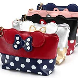 Cartoon Leather Travel Makeup Handbag, Cute Portable Cosmetic bag Toiletry (Red)