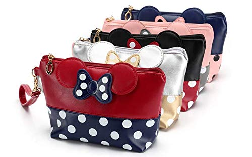 Cartoon Leather Travel Makeup Handbag, Cute Portable Cosmetic bag Toiletry (Red)