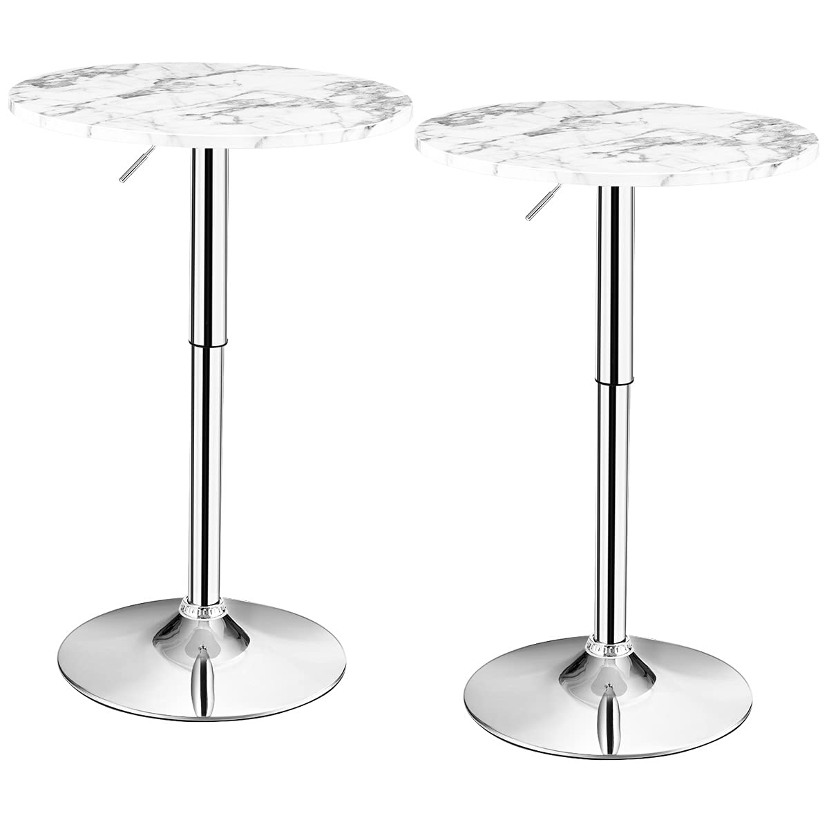 Giantex Round Pub Table Height Adjustable, 360° Swivel Cocktail Pub Table with Sliver Leg and Base for Home, Bar Table (White)