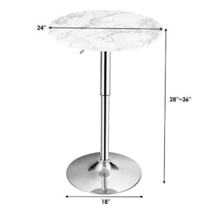 Giantex Round Pub Table Height Adjustable, 360° Swivel Cocktail Pub Table with Sliver Leg and Base for Home, Bar Table (White)