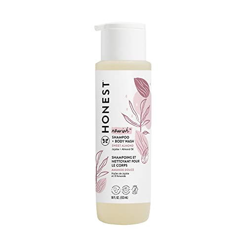 The Honest Company 2-in-1 Cleansing Shampoo + Body Wash | Gentle for Baby | Naturally Derived, Tear-free, Hypoallergenic | Sweet Almond Nourish, 18 fl oz