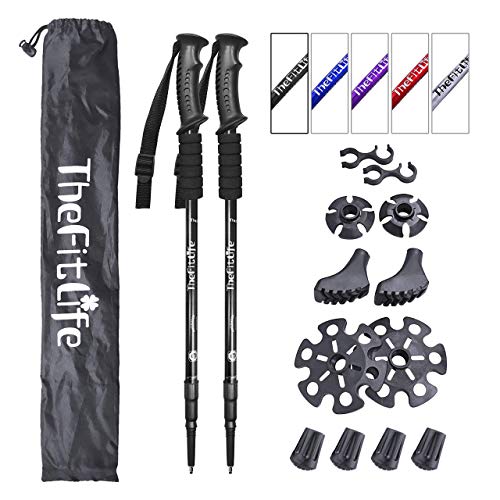 TheFitLife Nordic Walking Mountaineering Anti Shock Hiking Trekking Walking Trail Poles, 2-Pack, Folding Collapsible Alpenstocks, Ultralight for Travel Mountaineering