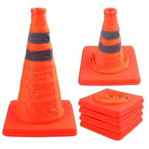 faswin 4 pack 15.5 inch collapsible traffic cones safety road parking cone driving construction cones with reflective strips collar, orange