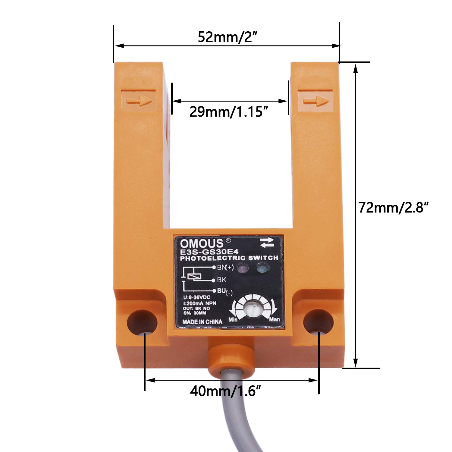 Twidec/30MM Induction Adjustable Indoor Wall Mounted Photoelectric Beam Sensor Slot Type 3wire NPN NO photoelectric Sensor Switch 2m line Cable E3S-GS30E4