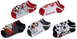 nickelodeon boys paw patrol 5 pack no show casual sock, black red multi, shoe size 3-8 us