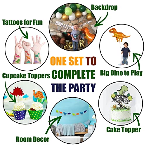 Dinosaur Party Decorations, Dinosaur Birthday Party Supplies & PDF Downloads, for Boys Girls, Dino Party Decorations with Jurassic Park Fringe Backdrop, Godzilla T Rex Balloons, 3, 4 year old (GOLD)