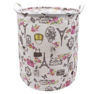 large laundry basket, 63l foldable storage bin, zuext freestanding laundry hamper with handles for girls nursery bedroom, dirty clothes laundry basket, baby shower gifts(floral paris towel)