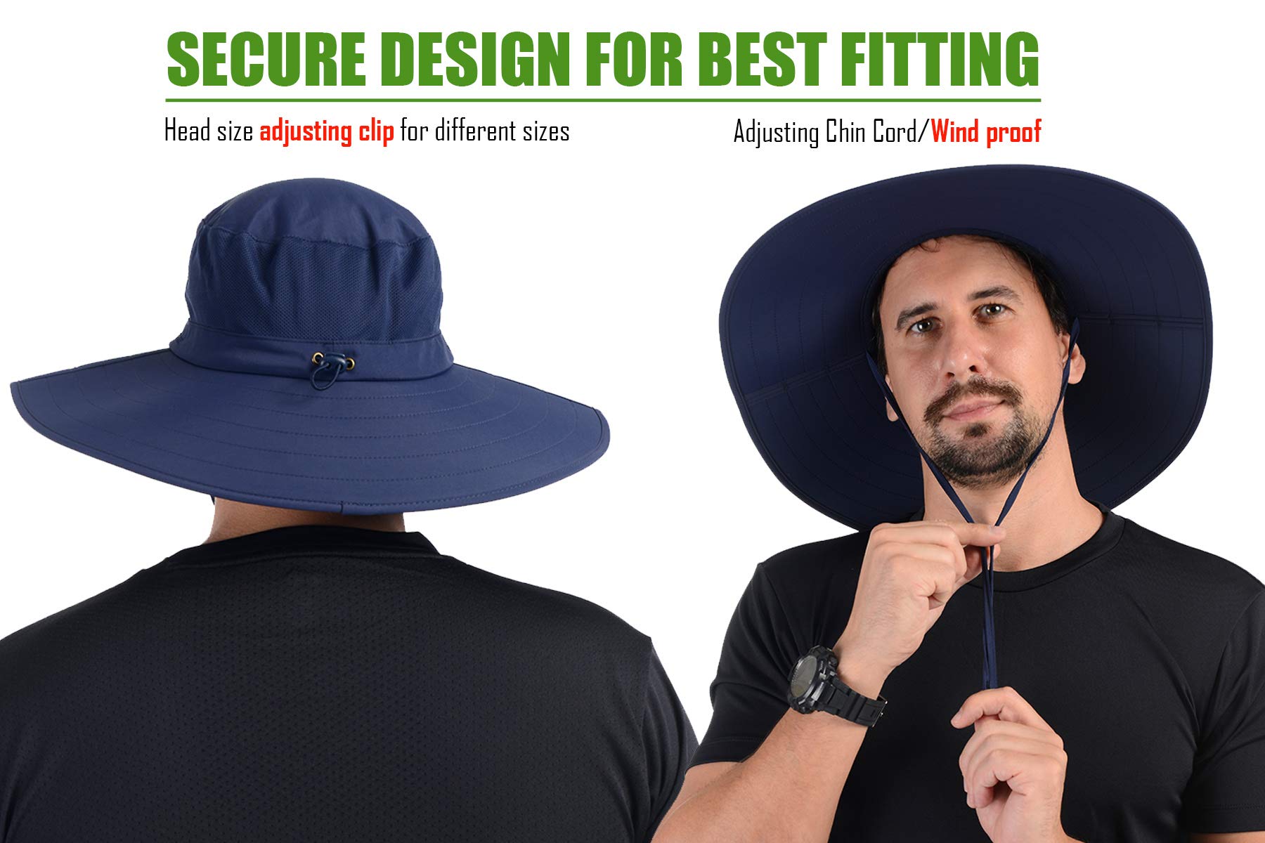 USHAKE Foldable Super Wide Brim Fishing Hat Bucket Safari Hat, UPF 50+ Sun Hat