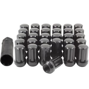 Wheel Accessories Parts 24 Pcs M14x1.5 14x1.5 Thread Short Truck 1.50" Long Lug Nuts Black 7 Spline Fits Jeep Wagoneer Grand Wagoneer 2019+ Ram 1500