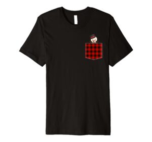 red plaid snowman in pocket buffalo family pajama christmas premium t-shirt