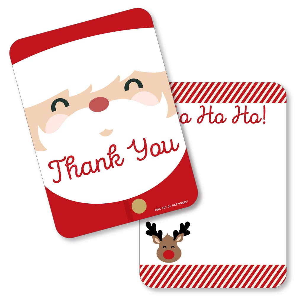 Big Dot of Happiness Jolly Santa Claus - Shaped Thank You Cards - Christmas Party Thank You Note Cards with Envelopes - Set of 12