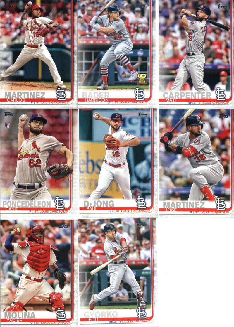 2019 Topps Master (Series 1 & 2, Update) Baseball St. Louis Cardinals Team Set of 32 Cards: Busch Stadium(#31), Carlos Martinez(#58), Matt Carpenter(#84), Harrison Bader(#97), Jose Martinez(#123), Paul DeJong(#125), Daniel Poncedeleon(#140), Yadier Molina