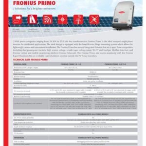 Fronius 4,210,063,800 Primo 5.0-1 Solar Inverter Grid-Tie 5000W - Single Phase - 2 MPPT - 208/240VAC, NEMA 4X Indoor/Outdoor