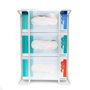 performore large disposable glove and facial tissue wire rack- box holder, holds up to 3 boxes, dispenser, wall mount design with mounting accessories included
