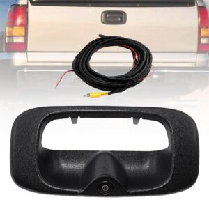 red wolf tailgate handle backup camera fit for 1999-2006 chevrolet chevy silverado/gmc sierra 1500 2500 3500hd pickups reverse rear view backup camera, waterproof guideline w/12v power cable rca plug