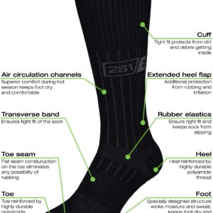 281Z Military Boot Socks - Tactical Trekking Hiking - Outdoor Athletic Sport (Black)(Medium 2 Pairs Pack)