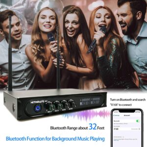 Kithouse S9 UHF Rechargeable Wireless Microphone System Karaoke Microphone Wireless Mic Cordless Dual with Bluetooth Receiver Box + Volume Control ECHO for Karaoke Singing Speech Meeting Church, 200FT